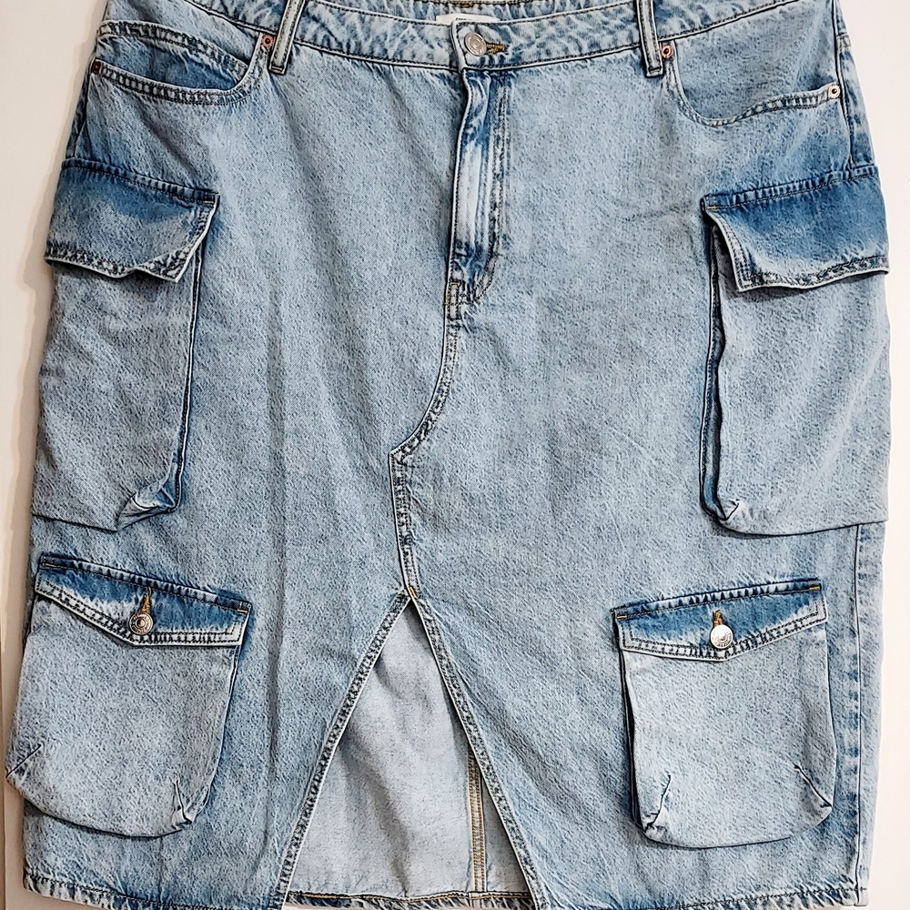 Forever 21 Chambray Cargo Midi Skirt,3x